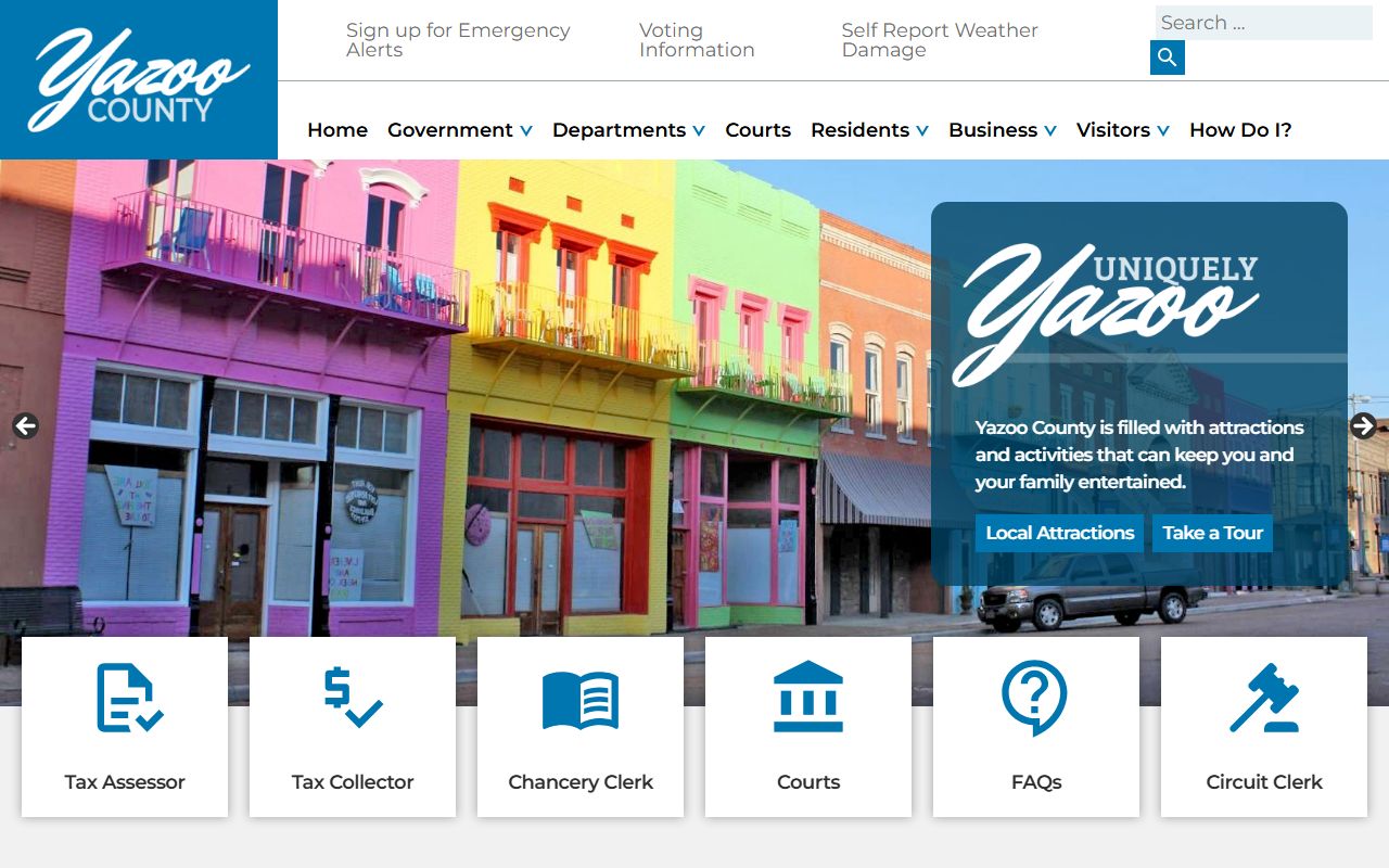 Yazoo County website home page used to find court records