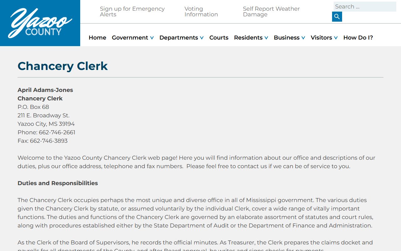 Yazoo County Chancery Clerk records and duties page