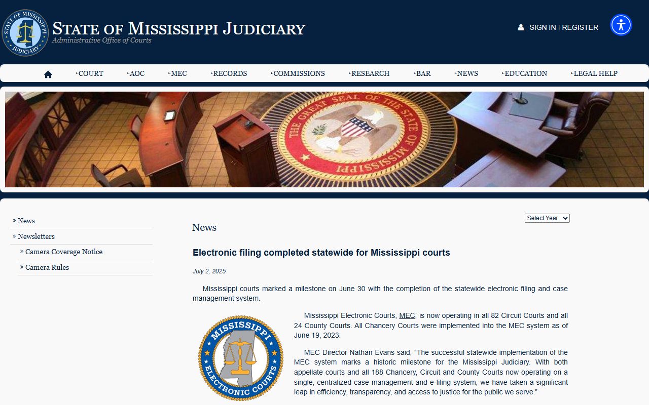 Yazoo County court dockets and statewide electronic filing news page