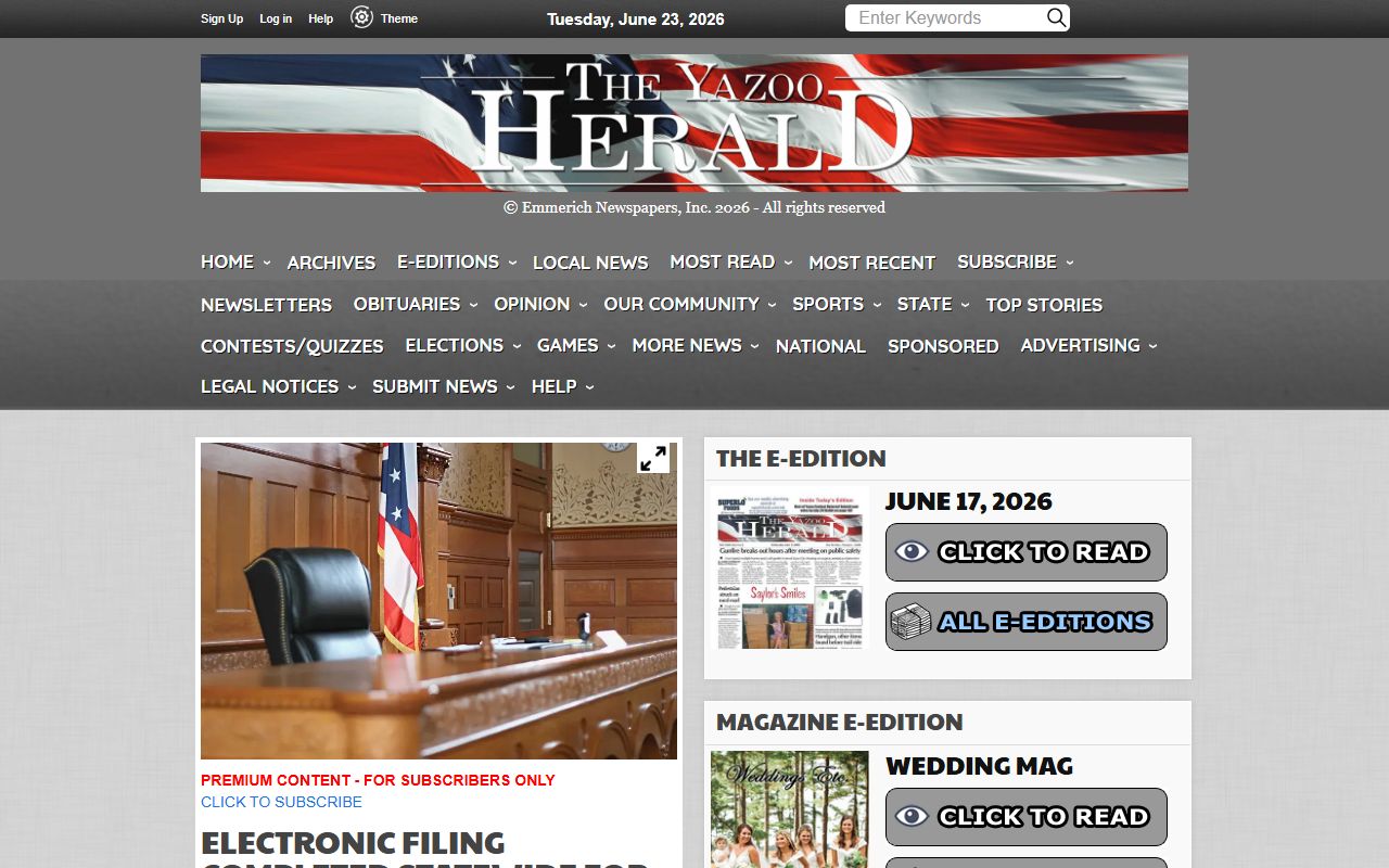 Yazoo County court dockets coverage in the local Yazoo Herald report