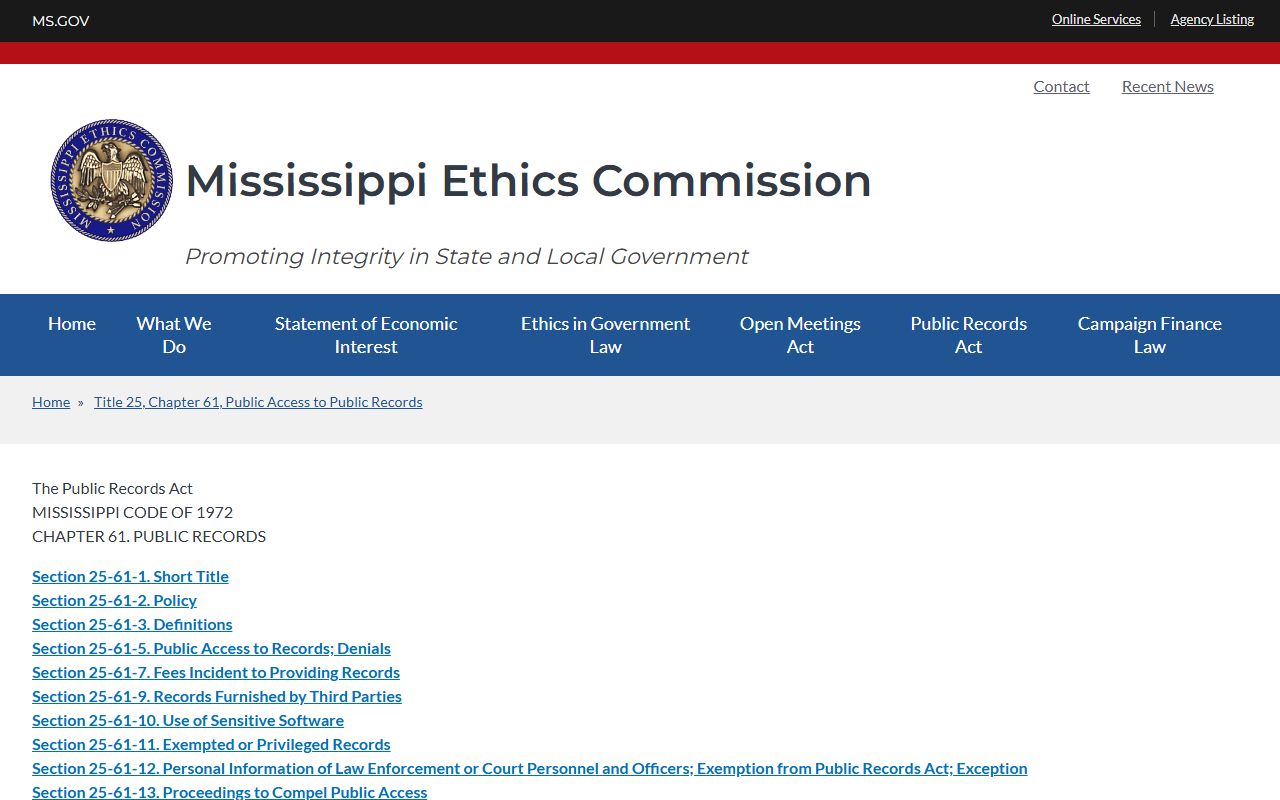 Yazoo County court records access under the Mississippi Public Records Act