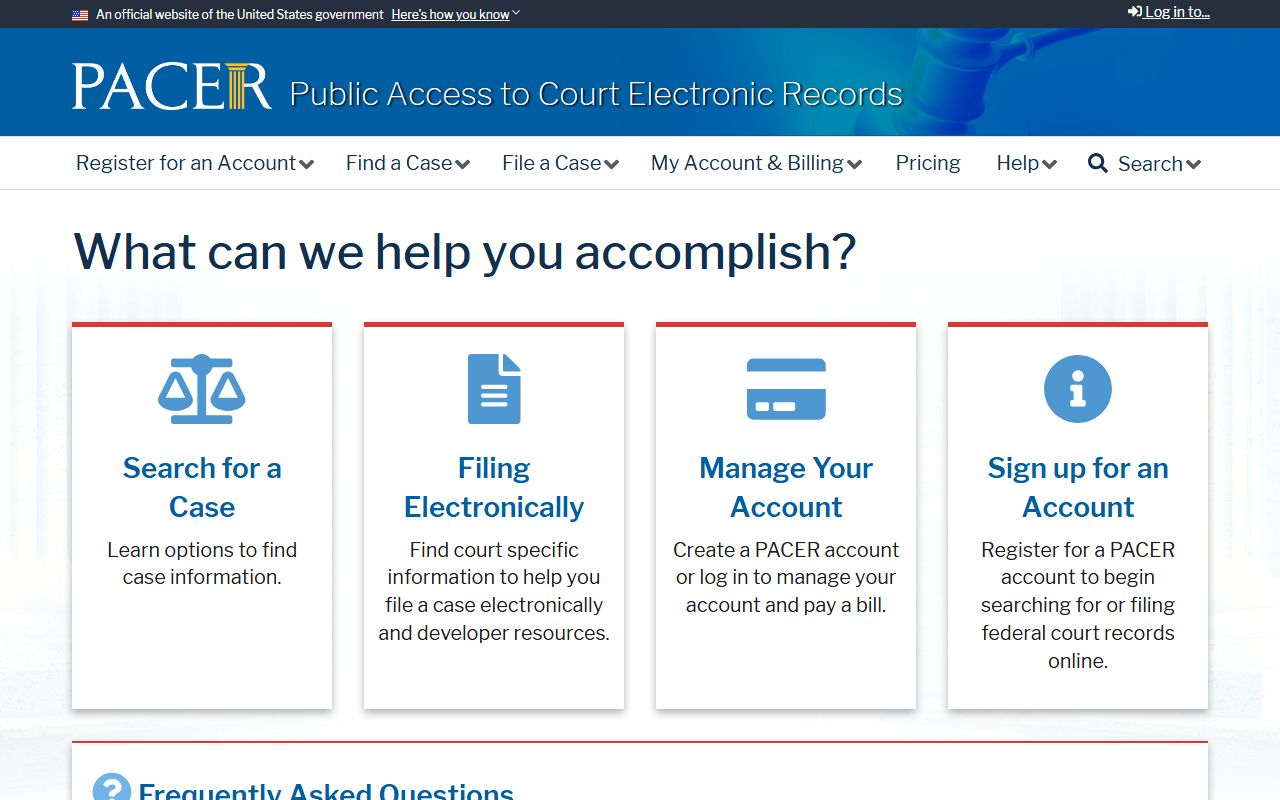 Yazoo County Circuit Court page noting PACER as the federal docket system separate from state court records