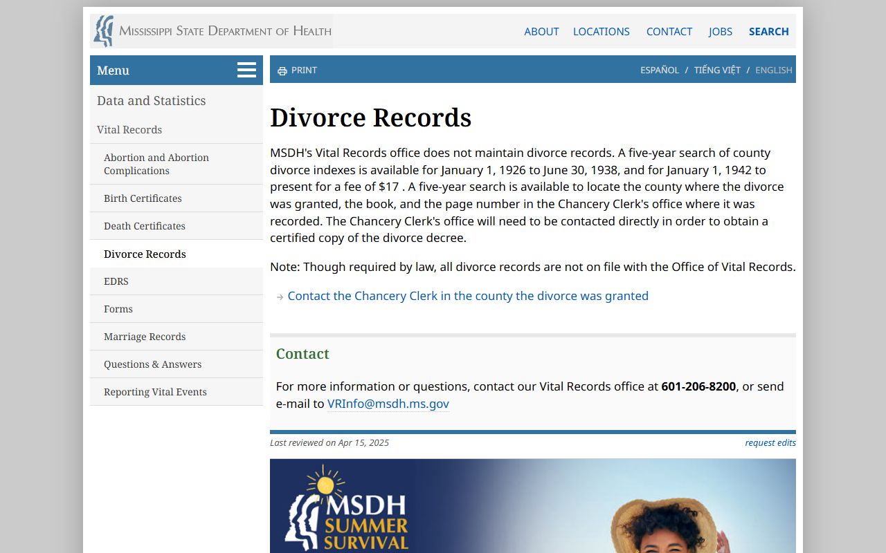 Yazoo County divorce records index search through Mississippi vital records