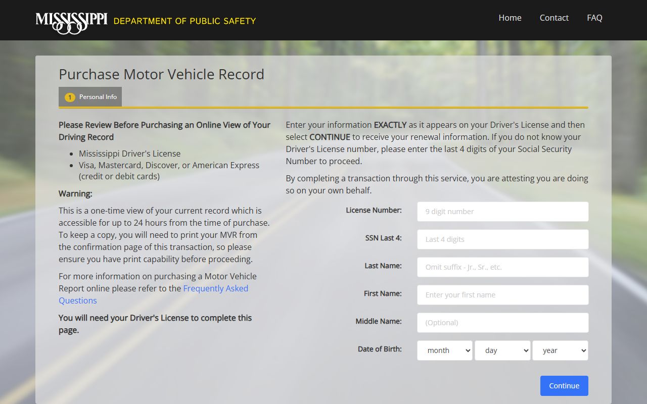 Yazoo County traffic court records and Mississippi DPS Motor Vehicle Record portal